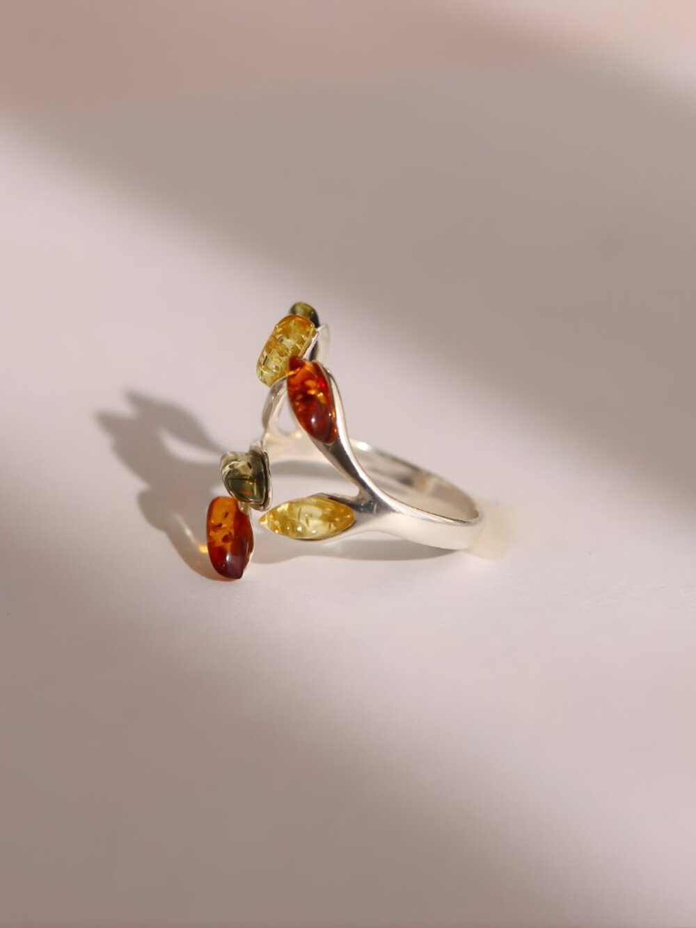 Baltic Amber Open Leaf Ring-Sterling Silver - Picture 4 of 5